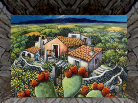 Il quadro 'Masseria siciliana' e' di Salvo Caramagno